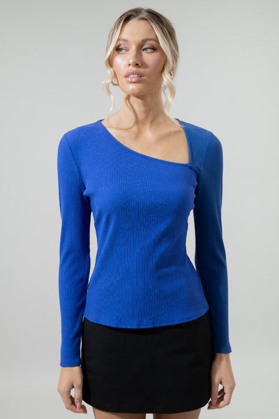 Aleda Ribbed Asymmetrical Long Sleeve Top – Sugarlips