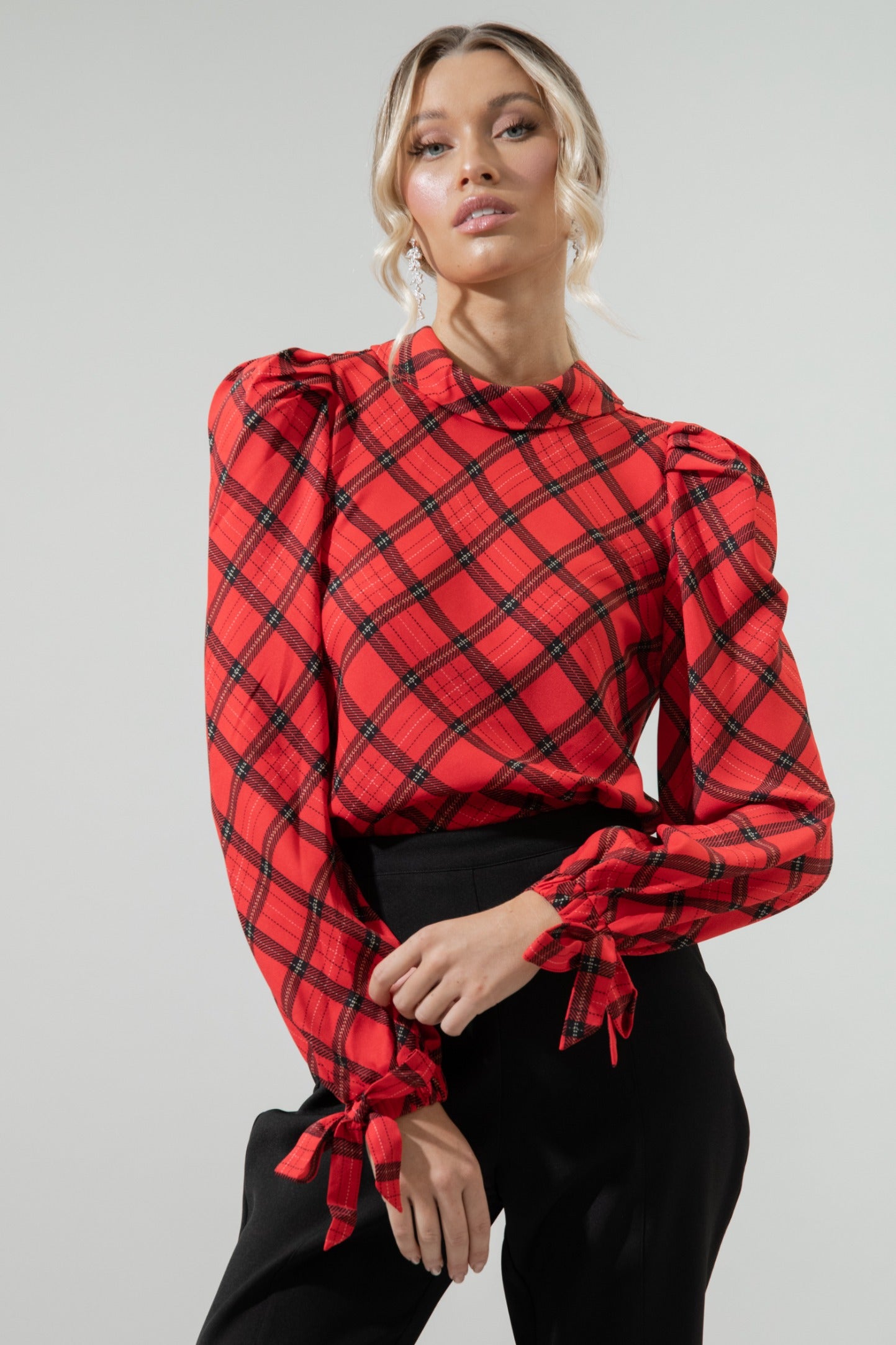 Flannel Button Button Back Skirt Hartland Tartan Plaid Mock Neck