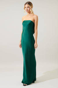 Infinite Strapless Open Back Satin Convertible Maxi Dress