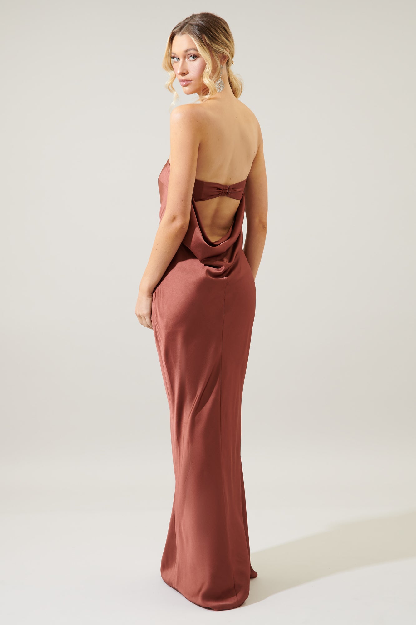 Infinite Strapless Open Back Satin Convertible Maxi Dress TAUPE / XS by Sugarlips Infinite Strapless Open Back Satin Convertible Maxi Dress TAUPE / XS by Sugarlips