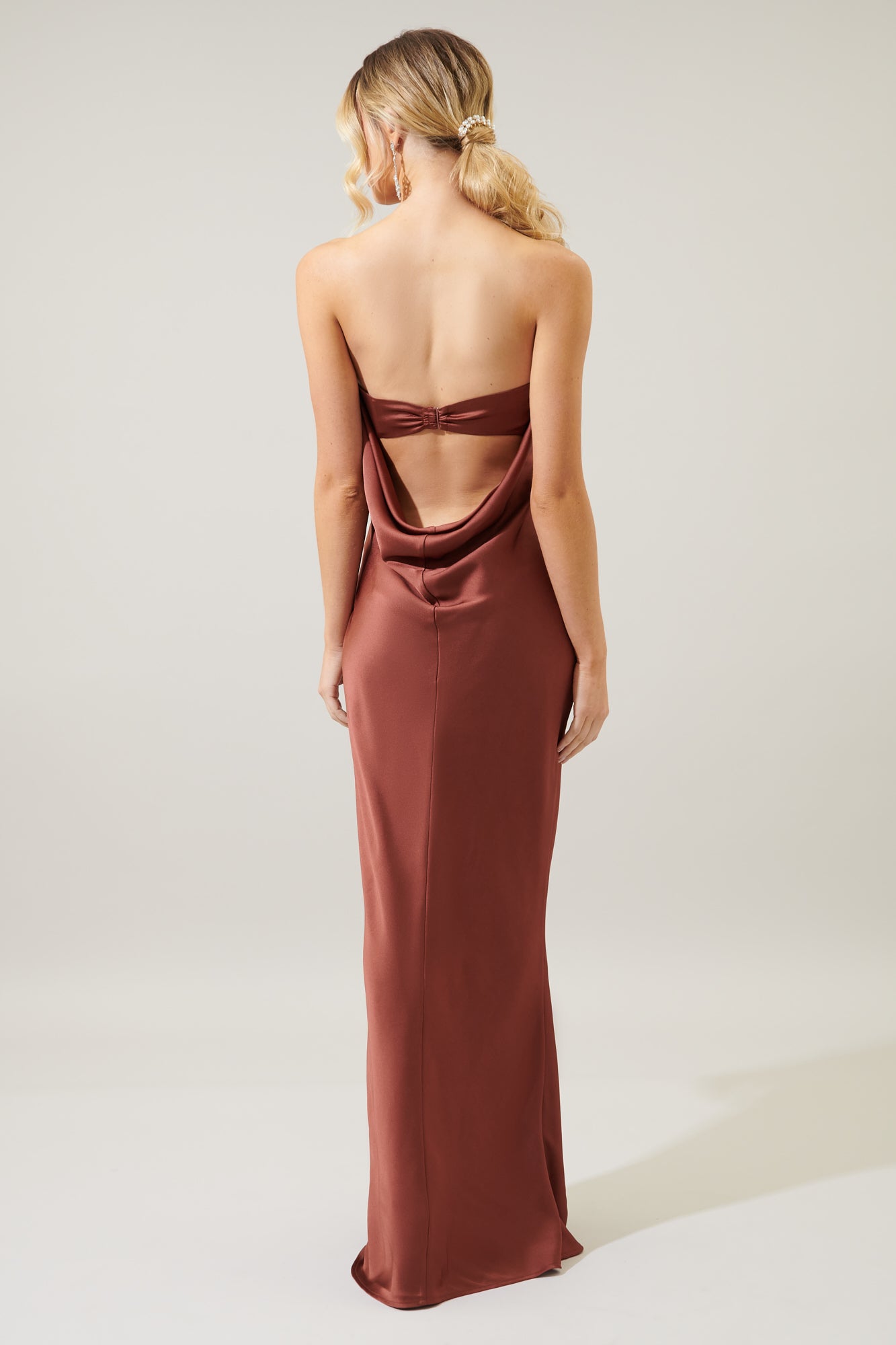 Infinite Strapless Open Back Satin Convertible Maxi Dress TAUPE / XS by Sugarlips Infinite Strapless Open Back Satin Convertible Maxi Dress TAUPE / XS by Sugarlips