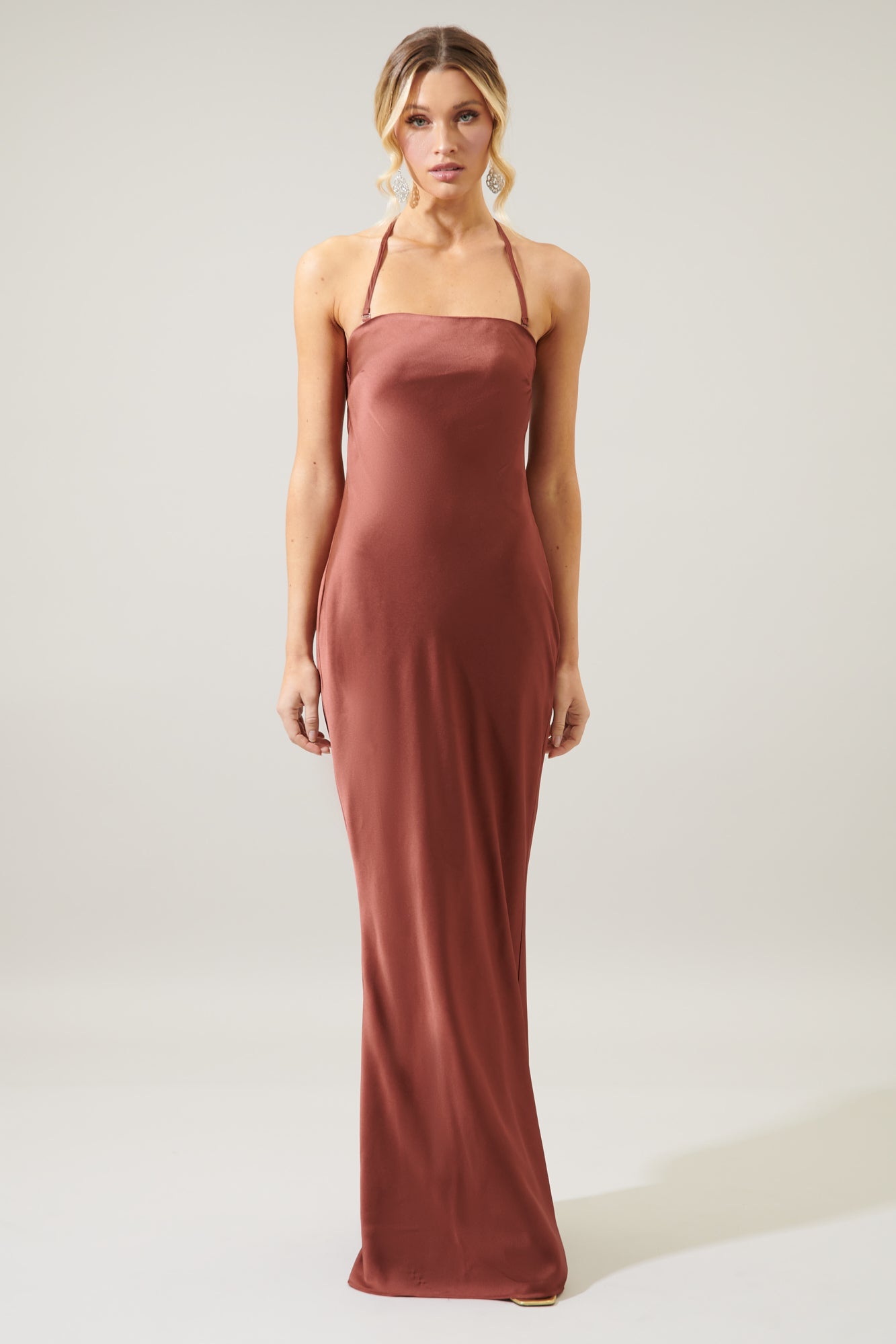 strapless backless dress Infinite Strapless Open Back Satin Convertible Maxi Dress TAUPE / XS by Sugarlips