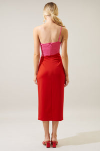 Shani Color Block One Shoulder Bodycon Midi Dress
