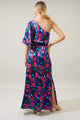Vivi Berry Floral Meara One Shoulder Satin Maxi Dress