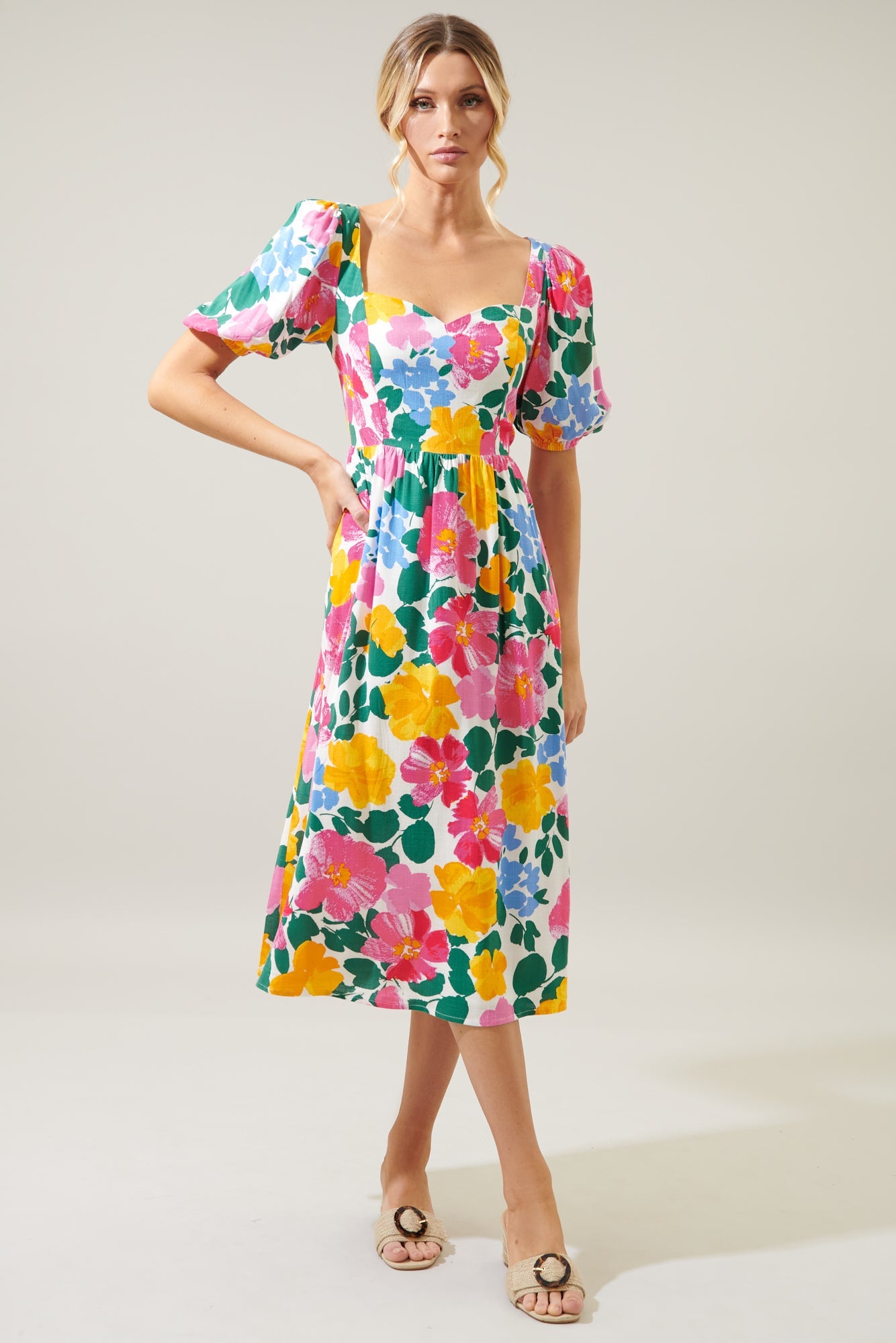 Kokomo Floral Farah Back Cut Out Midi Dress IVORY-MUL / XL