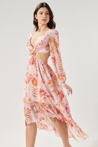 Keoni Floral O-Ring Cut Out Nami Midi Dress