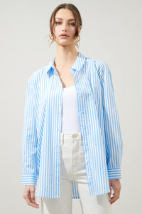 Dream State Oversized Striped Button Down Shirt
