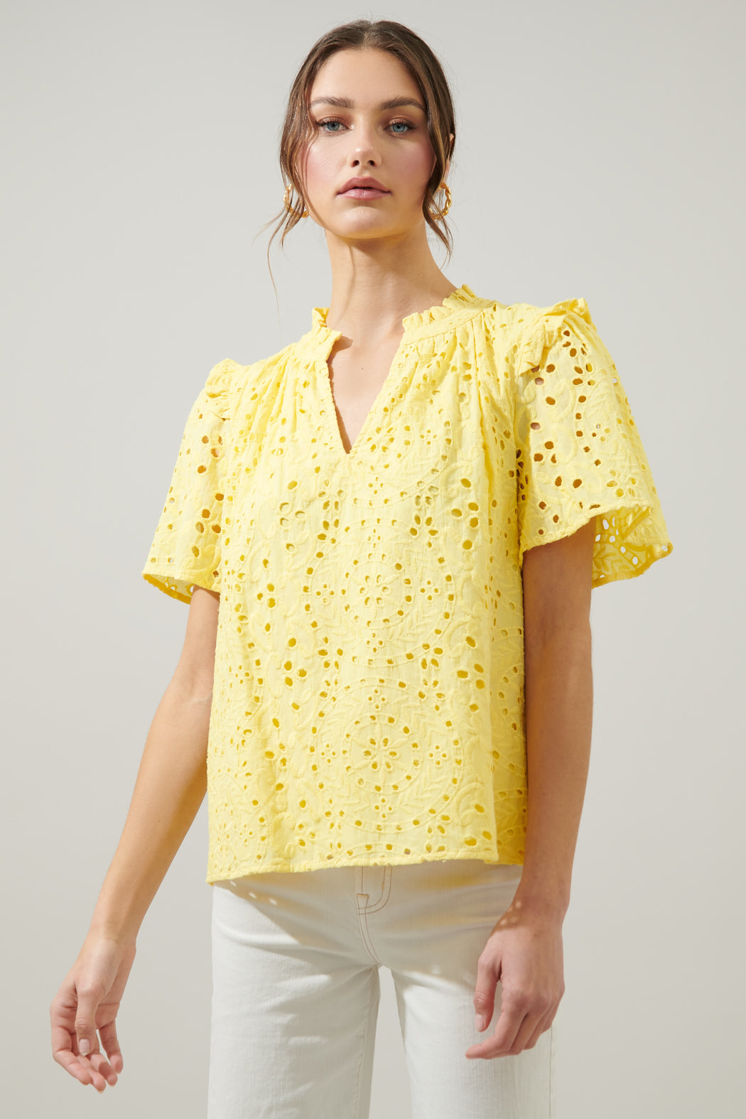 yellow monstera eyelet crop top Rain or Shine Eyelet Top White / XS by Sugarlips