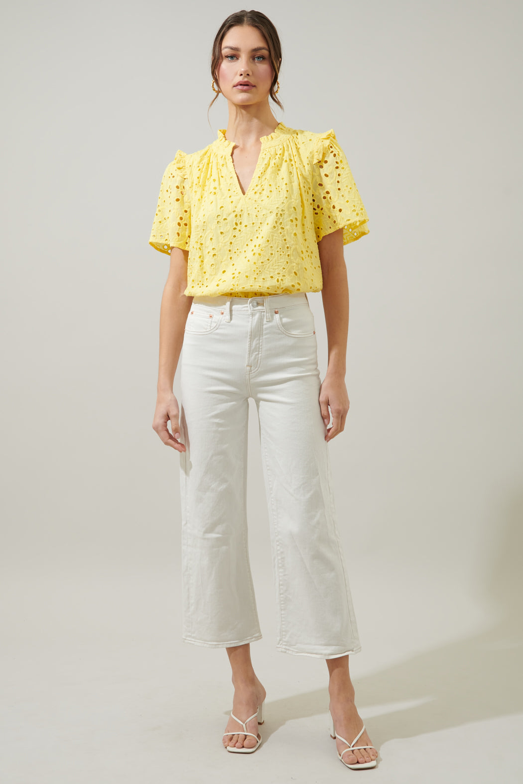 yellow monstera eyelet crop top Rain or Shine Eyelet Top White / XS by Sugarlips