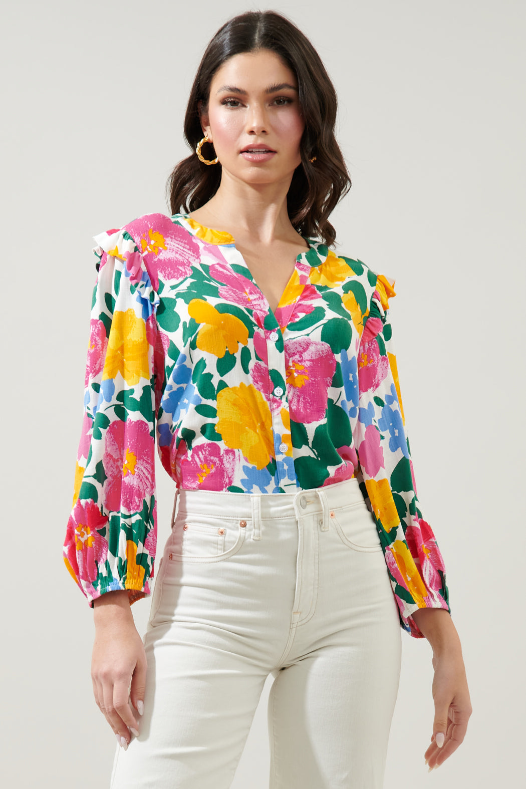 Kokomo Floral Martina Balloon Sleeve Button Down Blouse Sugarlips Kokomo Floral Martina Balloon Sleeve Button Down Blouse Sugarlips