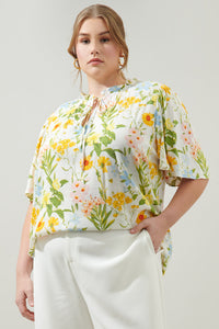 Free to Be Ruffle Split Neck Dupont Top Curve