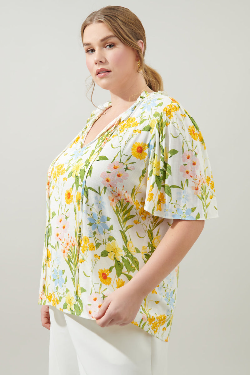 Free to Be Ruffle Split Neck Dupont Top Curve – Sugarlips