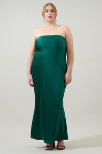 Infinite Strapless Open Back Satin Convertible Maxi Dress Curve