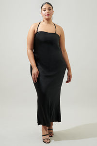 Infinite Strapless Open Back Satin Convertible Maxi Dress Curve