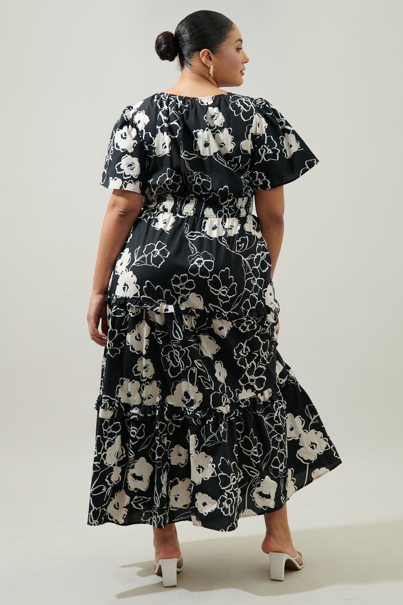 Fabienne Floral Palmer Poplin Tiered Maxi Dress Curve – Sugarlips