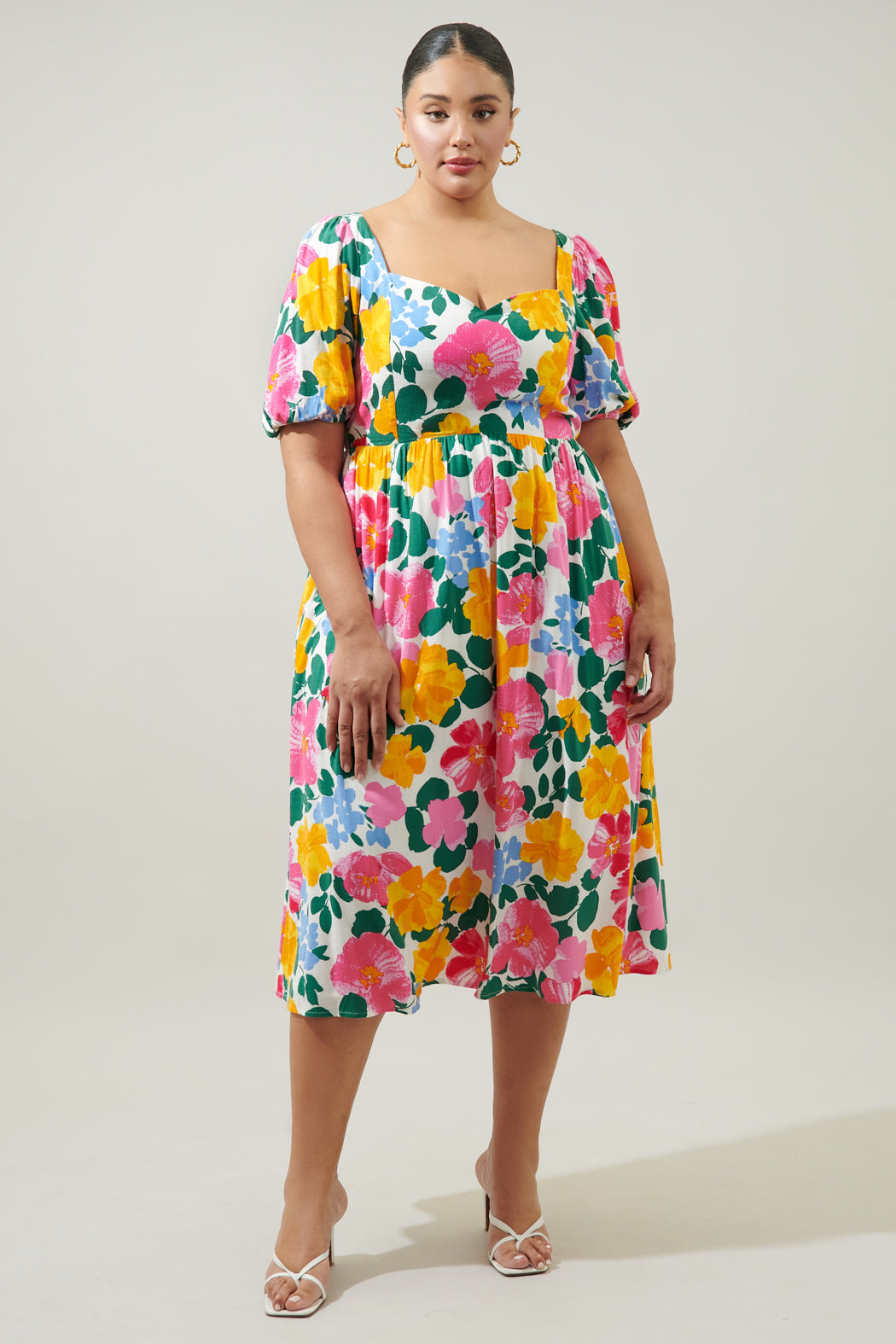 Kokomo Floral Farah Back Cut Out Midi Dress Curve IVORY-MUL / 1X by Sugarlips Kokomo Floral Farah Back Cut Out Midi Dress Curve IVORY-MUL / 1X by Sugarlips