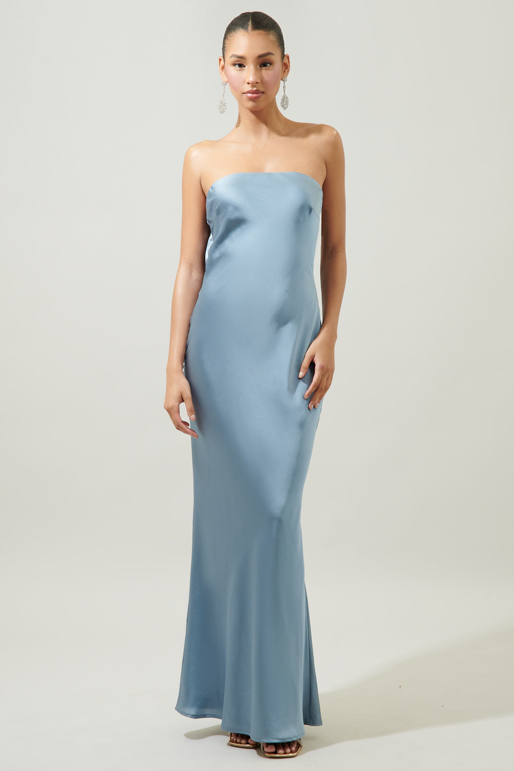 blue silver strapless dress