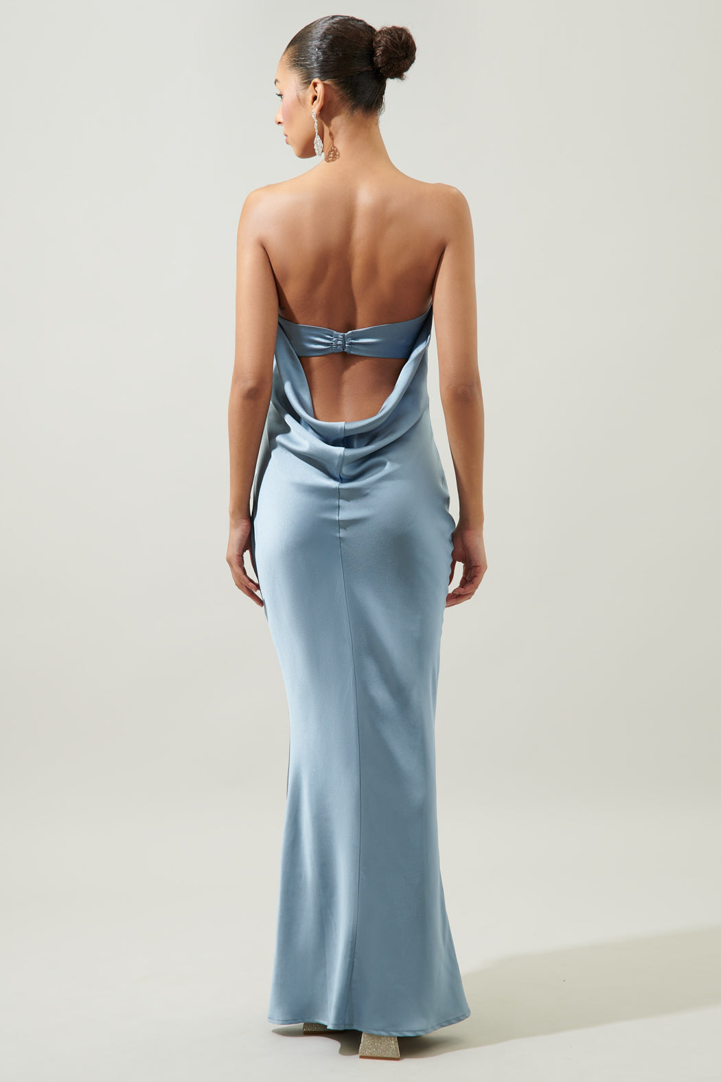 Blue Satin Maxi Dress - Asymmetrical Maxi Dress - Backless Dress
