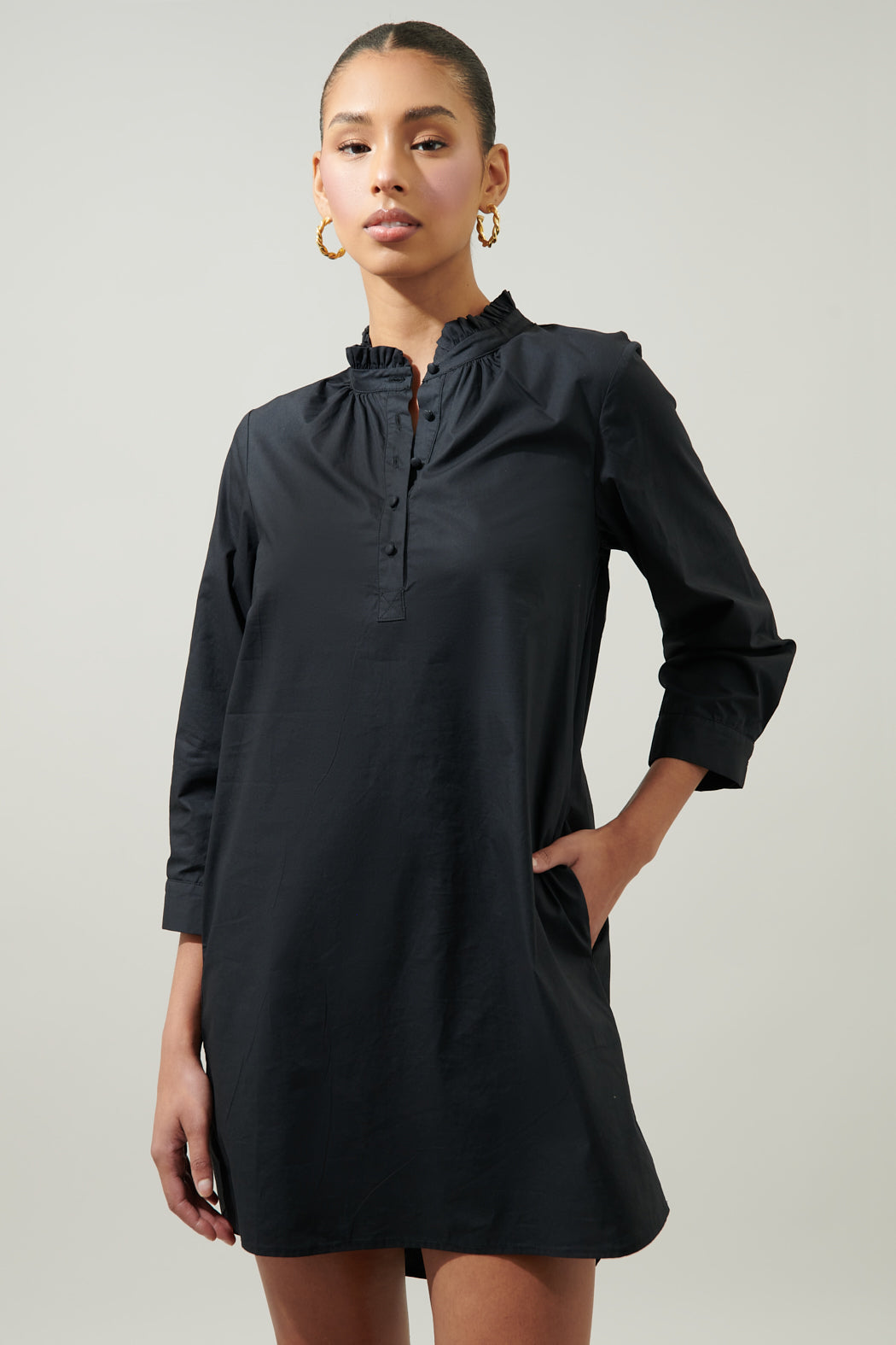 Camden Poplin Collared Shirt Dress Black / XL by Sugarlips Camden Poplin Collared Shirt Dress Black / XL by Sugarlips