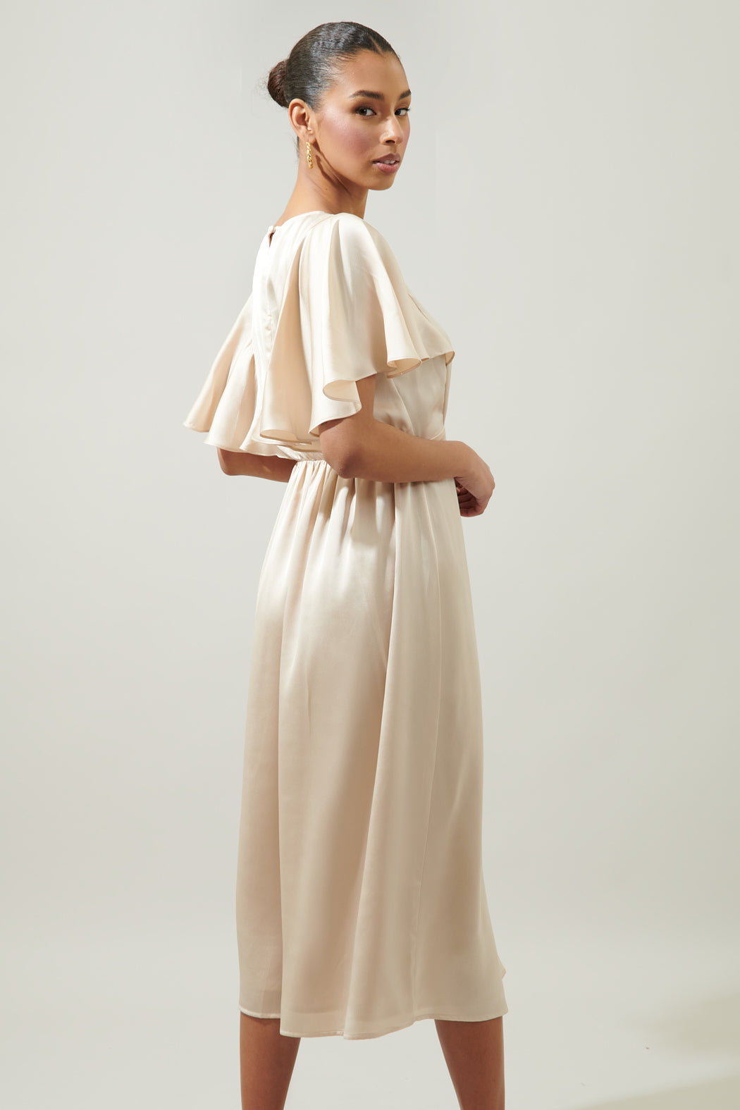 Chateau Satin Allegria Flutter Sleeve Midi Dress Chateau Satin Allegria Flutter Sleeve Midi Dress