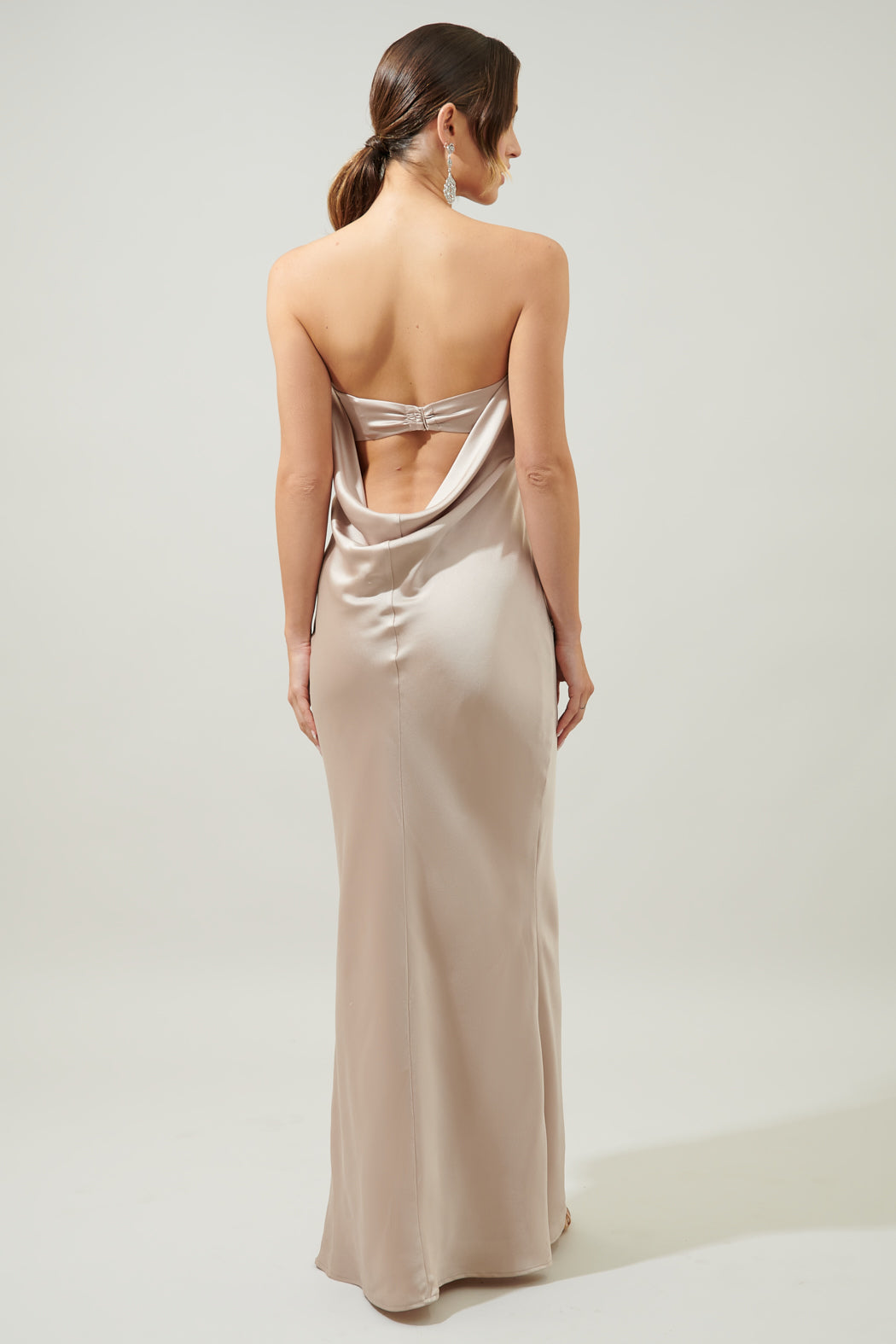 Infinite Strapless Open Back Satin Convertible Maxi Dress TAUPE / XS by Sugarlips Infinite Strapless Open Back Satin Convertible Maxi Dress TAUPE / XS by Sugarlips