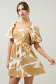 Hazel Abstract Marion Puff Sleeve Babydoll Mini Dress