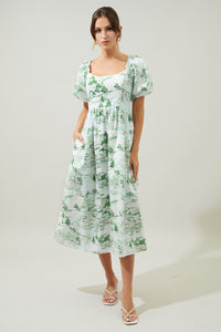 Francine Toile Lullaby Puff Sleeve Midi Dress