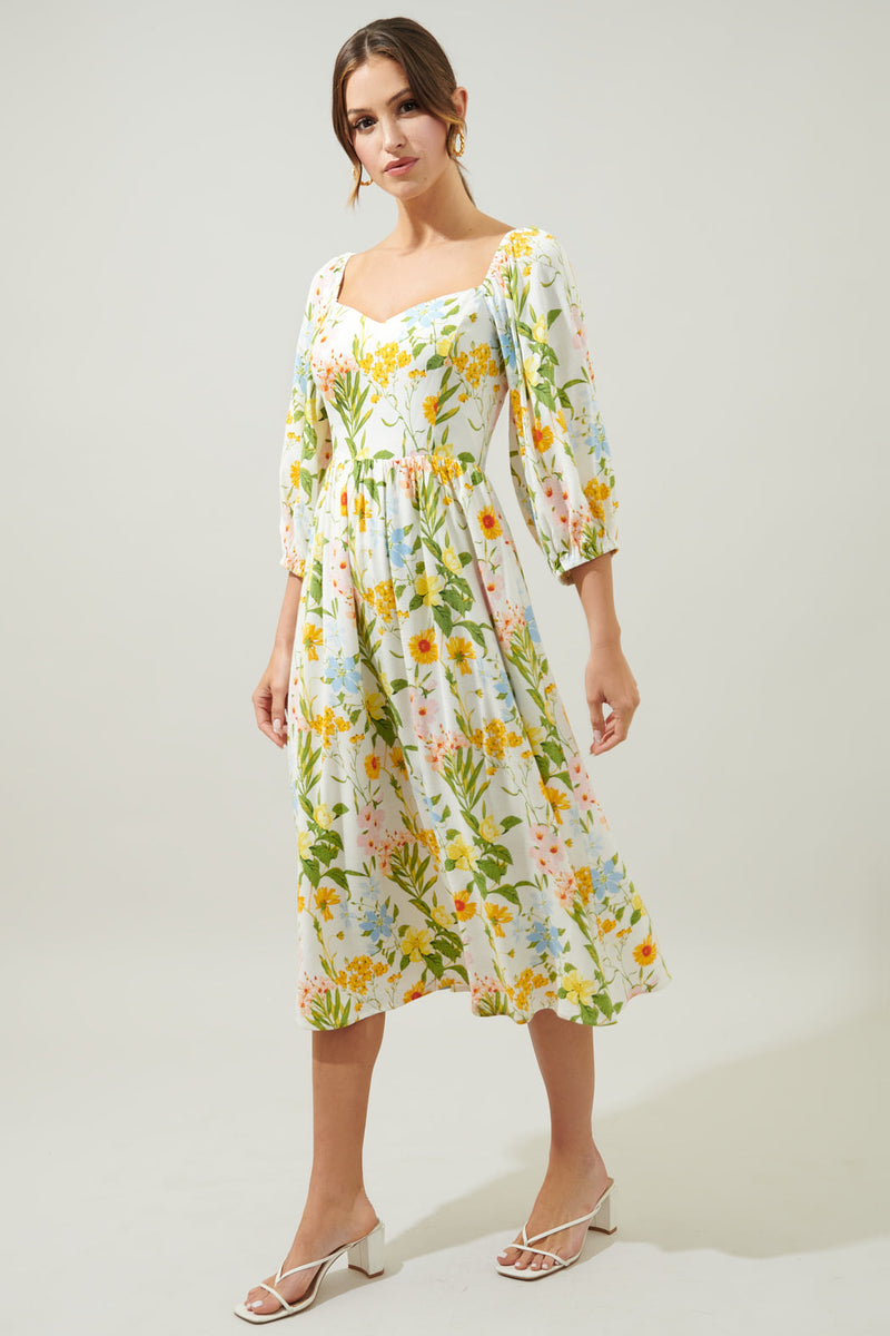 Free to Be Puff Sleeve Granger Midi Dress – Sugarlips