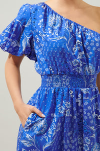 Amaya Mixed Print Bridgette One Shoulder Midi Dress