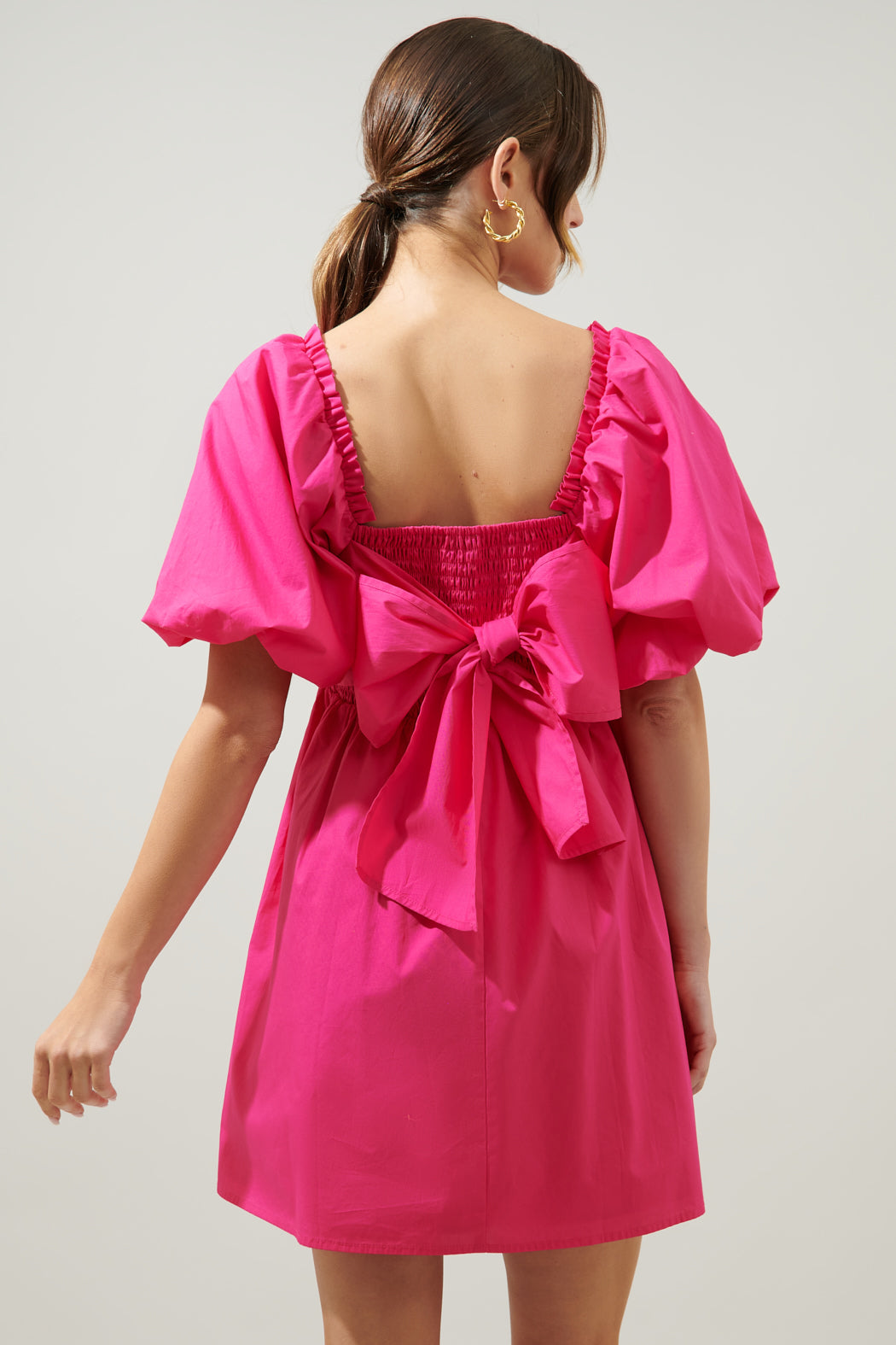 Marion Oversized Puff Sleeve Babydoll Mini Dress FUCHSIA / XS by Sugarlips Marion Oversized Puff Sleeve Babydoll Mini Dress FUCHSIA / XS by Sugarlips