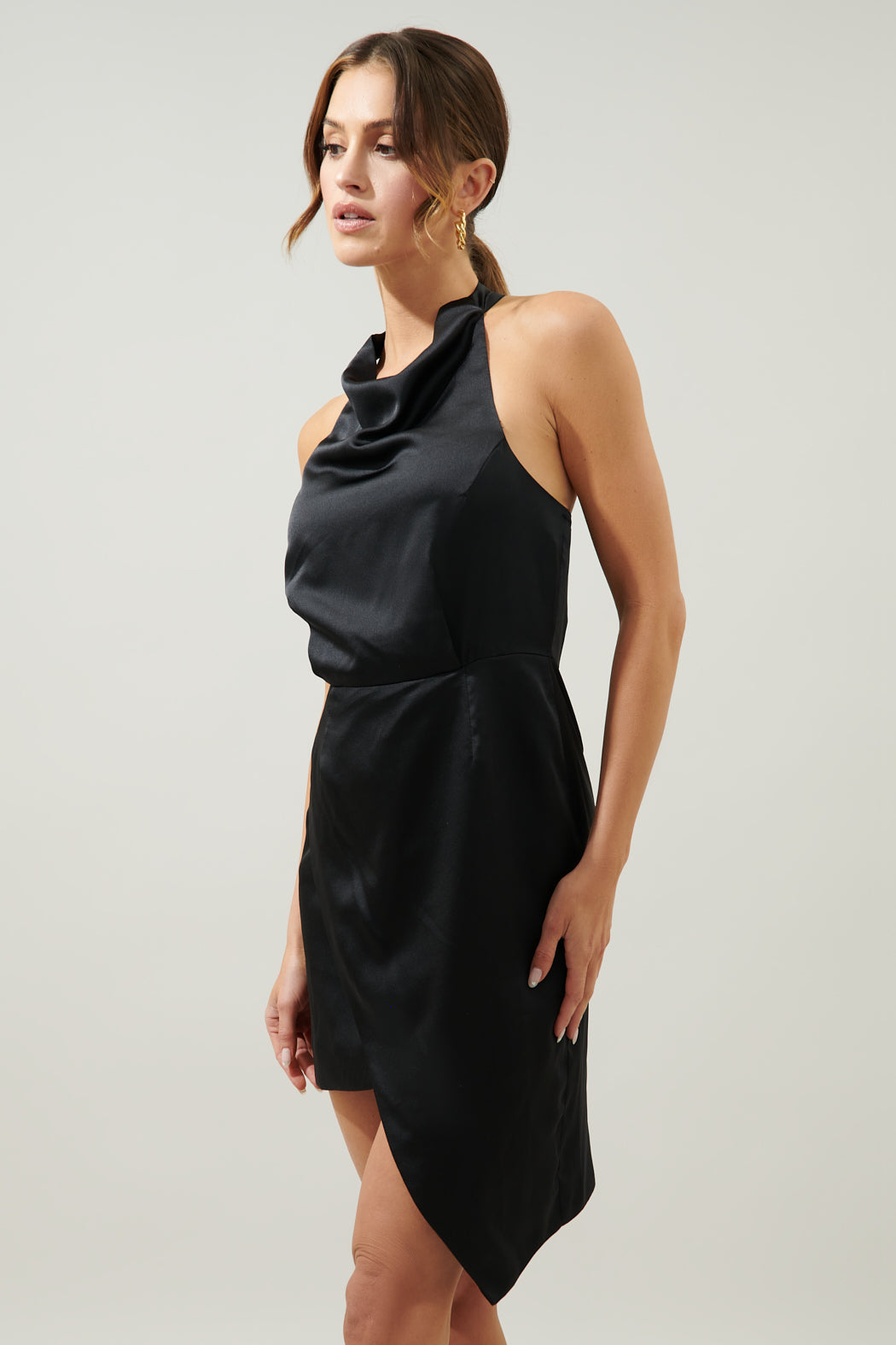 Bachata Satin Asymmetrical Hatler Mini Dress CHAMPAGNE / M by Sugarlips Bachata Satin Asymmetrical Hatler Mini Dress CHAMPAGNE / M by Sugarlips