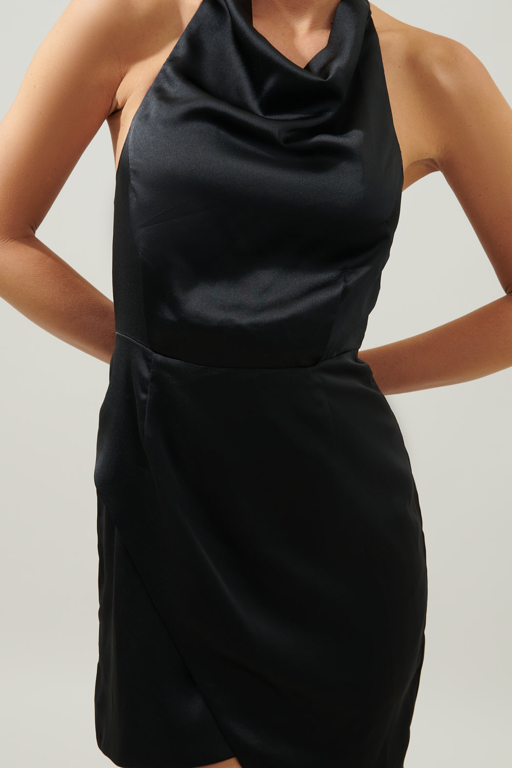 Bachata Satin Asymmetrical Hatler Mini Dress CHAMPAGNE / M by Sugarlips Bachata Satin Asymmetrical Hatler Mini Dress CHAMPAGNE / M by Sugarlips