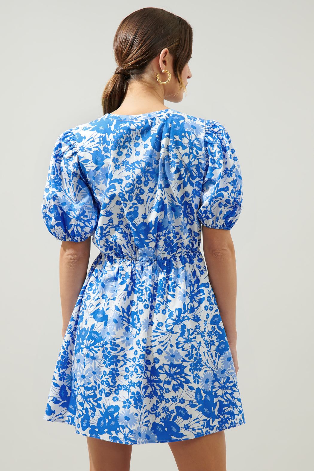 Blue and White Love Print Short Sleeve Mini Dress