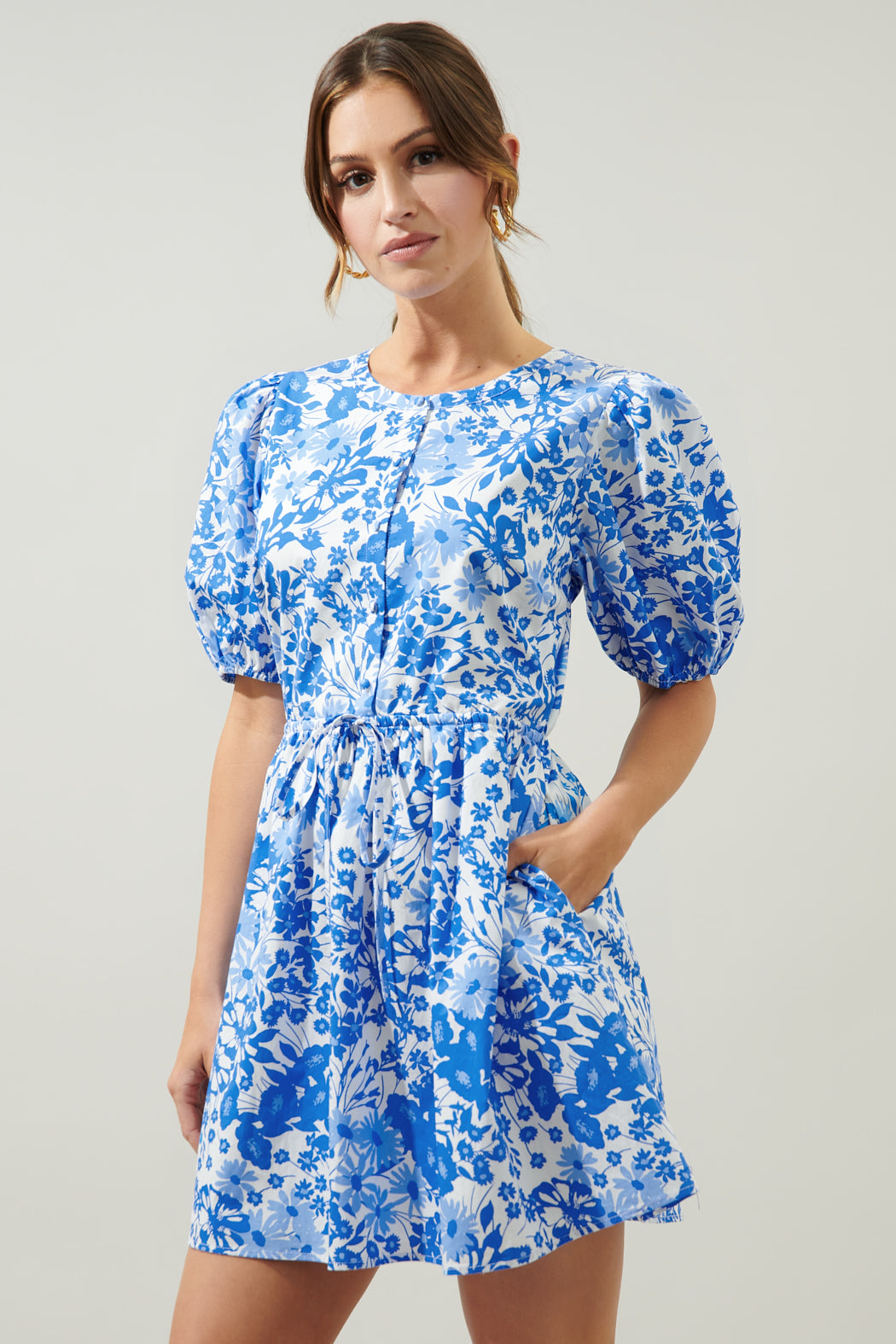 Lover Girl Blue Floral Alba Puff Sleeve Mini Dress Sugarlips Lover Girl Blue Floral Alba Puff Sleeve Mini Dress Sugarlips