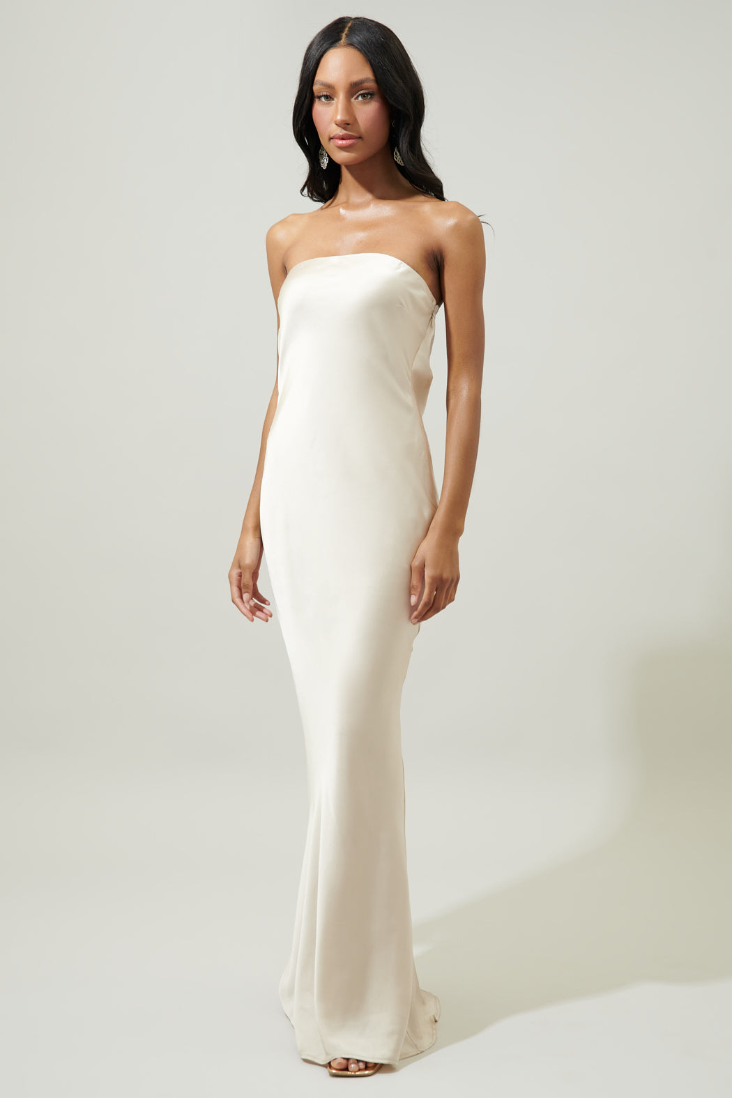 Infinite Strapless Open Back Satin Convertible Maxi Dress Taupe / Xs by Sugarlips Infinite Strapless Open Back Satin Convertible Maxi Dress Taupe / Xs by Sugarlips