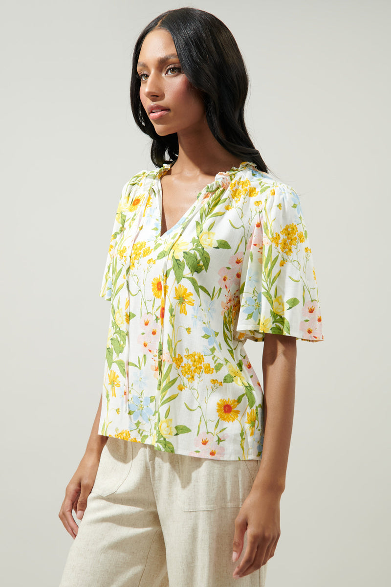 Free to Be Ruffle Split Neck Dupont Top – Sugarlips