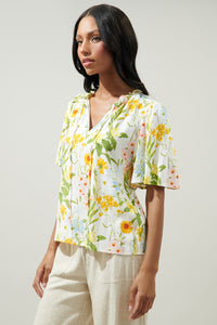 Free to Be Ruffle Split Neck Dupont Top