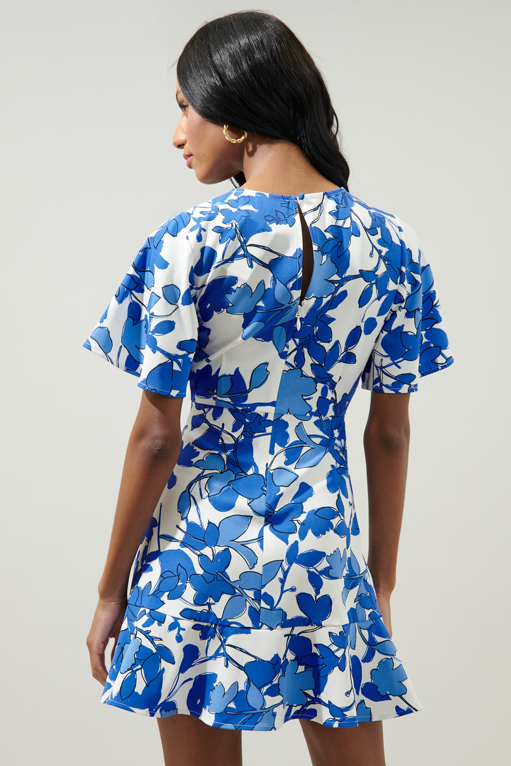 Khol Floral Flouncy Mini Dress WHT-BLUES / XL by Sugarlips Khol Floral Flouncy Mini Dress WHT-BLUES / XL by Sugarlips