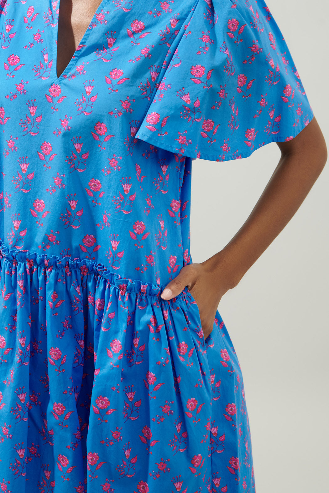 Valentina Floral Rock A By Trapeze Mini Dress BLUE-FUCHSIA / S By Sugarlips Valentina Floral Rock A By Trapeze Mini Dress BLUE-FUCHSIA / S By Sugarlips
