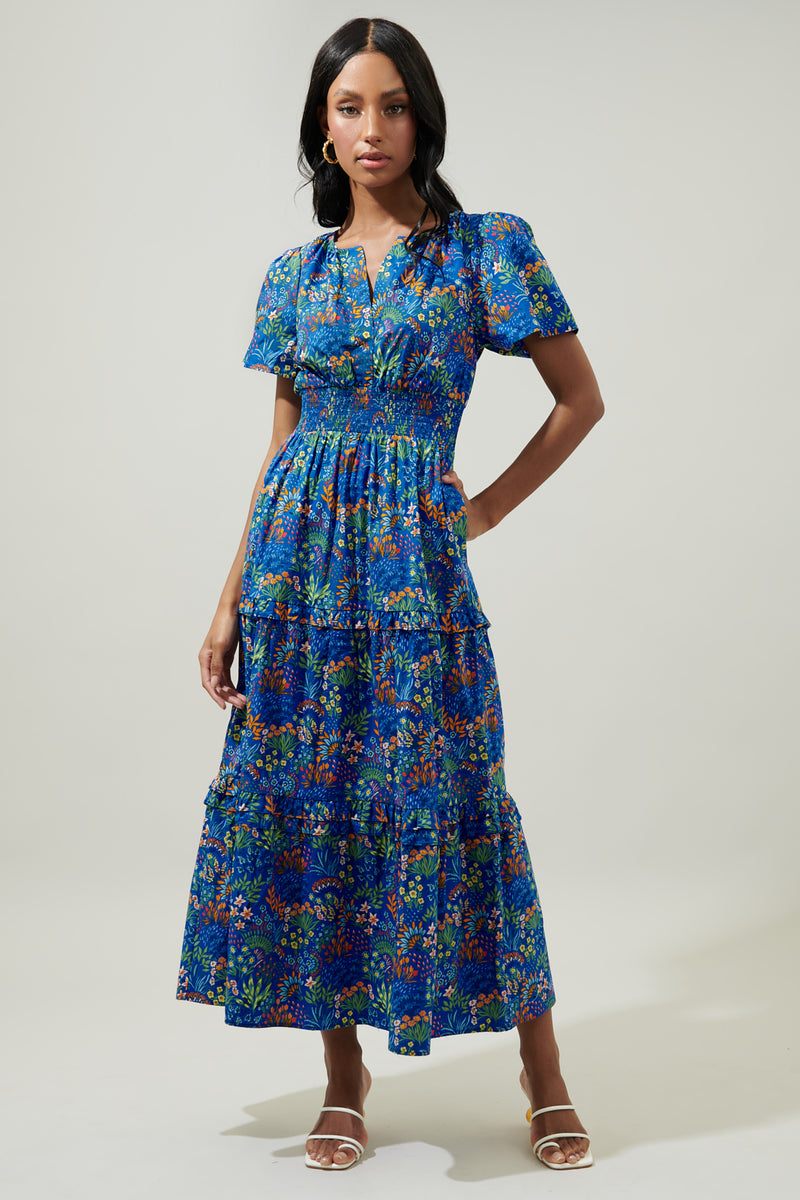 Ruya Floral Palmer Poplin Tiered Maxi Dress – Sugarlips