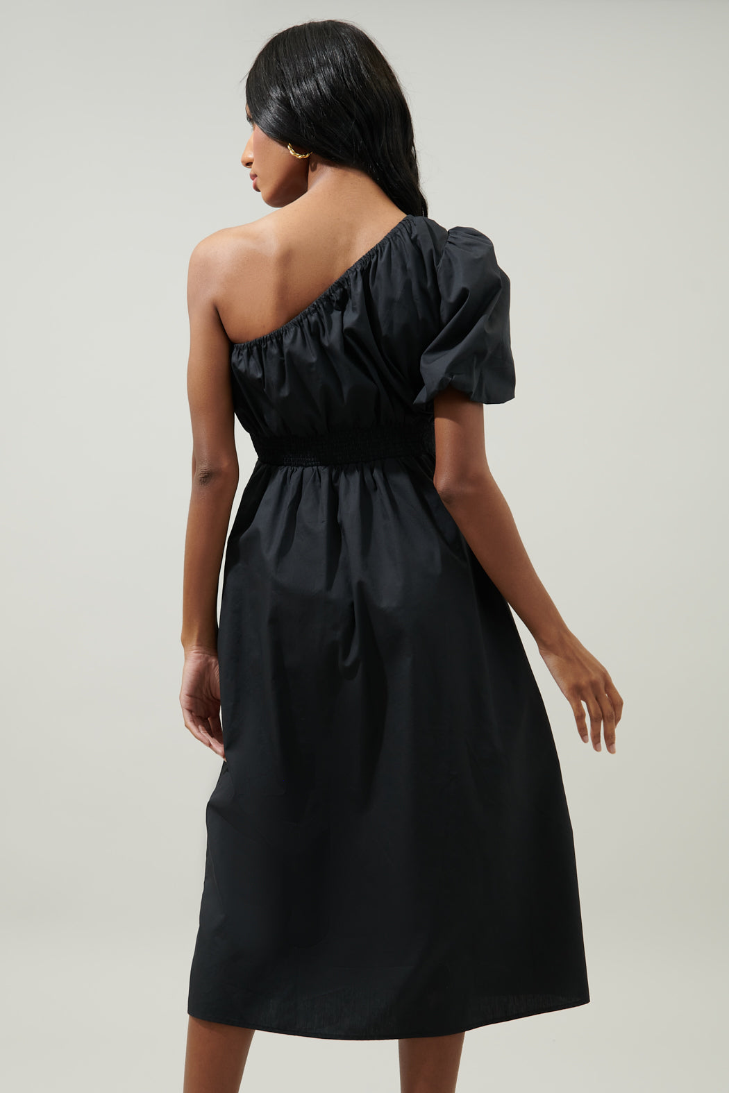 Bridgette One Shoulder Balloon Sleeve Poplin Midi Dress Sugarlips Bridgette One Shoulder Balloon Sleeve Poplin Midi Dress Sugarlips