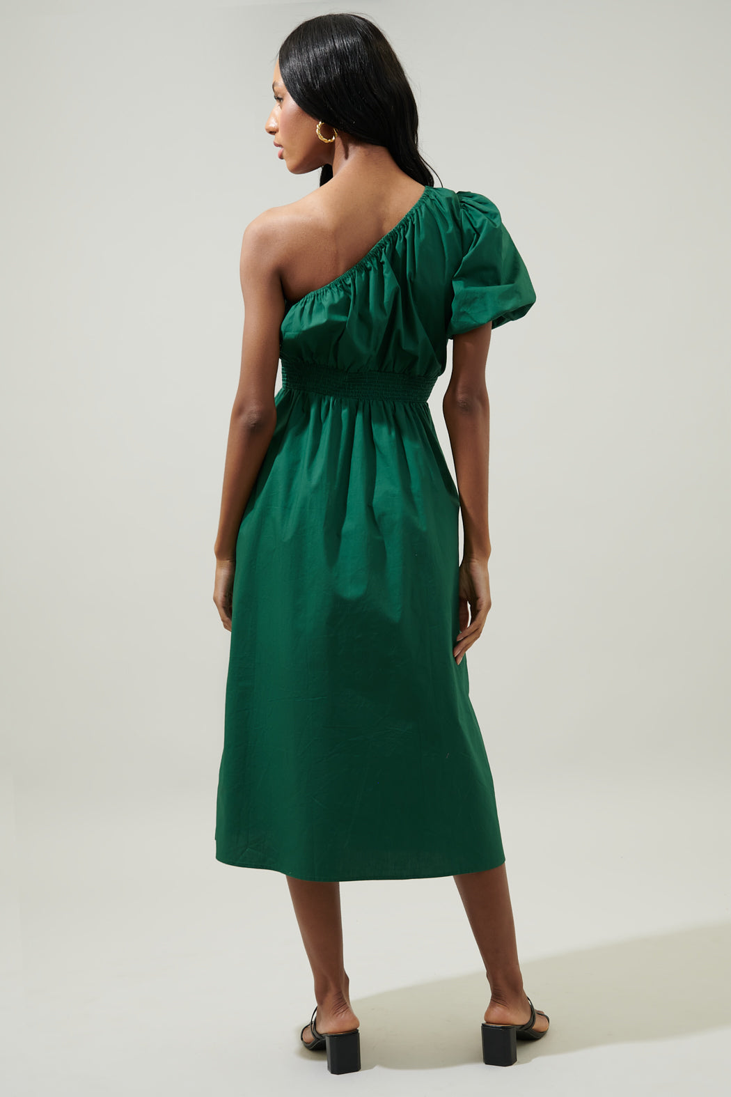 Bridgette One Shoulder Balloon Sleeve Poplin Midi Dress Sugarlips Bridgette One Shoulder Balloon Sleeve Poplin Midi Dress Sugarlips