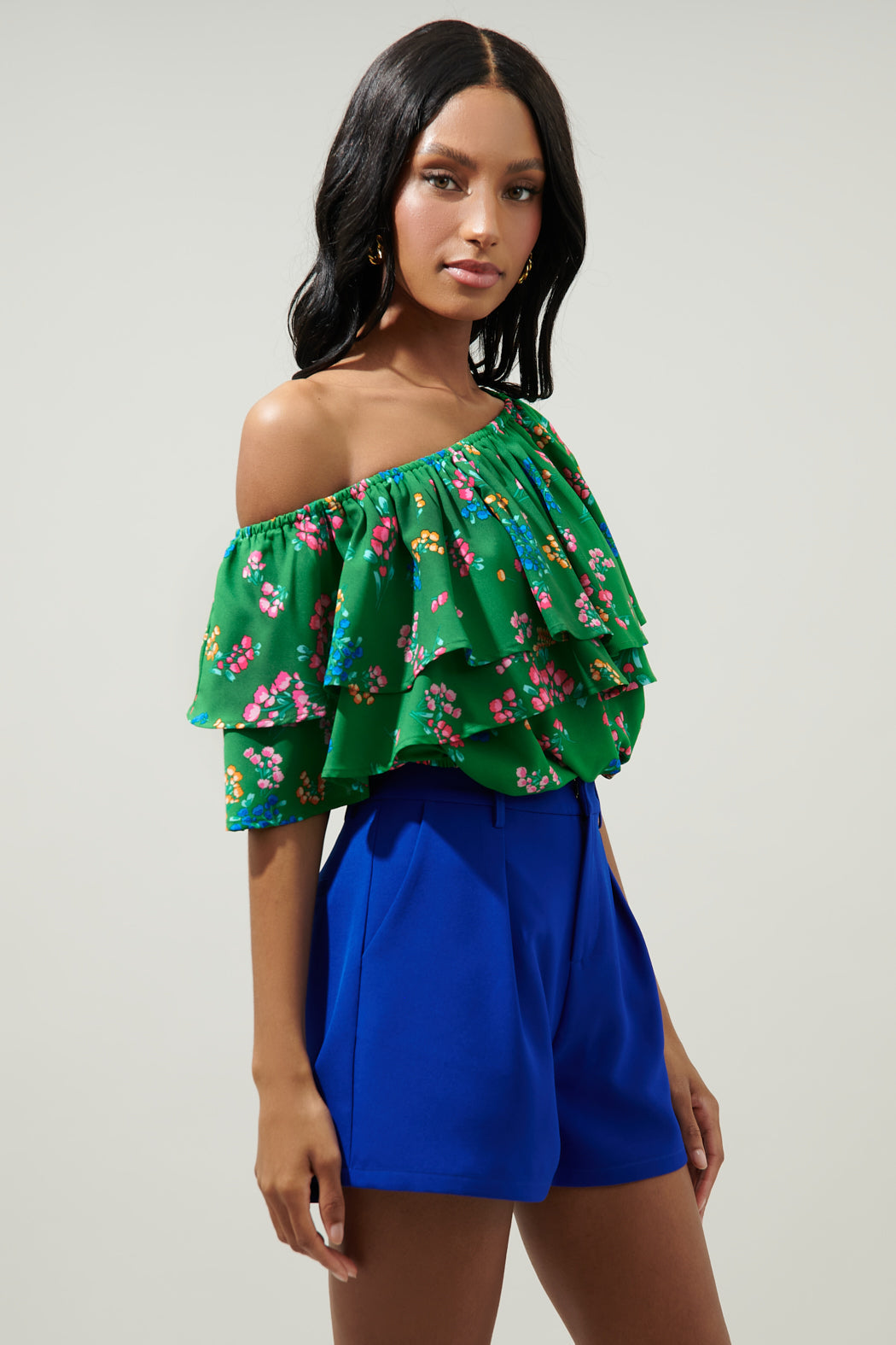 Ivana Floral Charmer One Shoulder Ruffle Top – Sugarlips