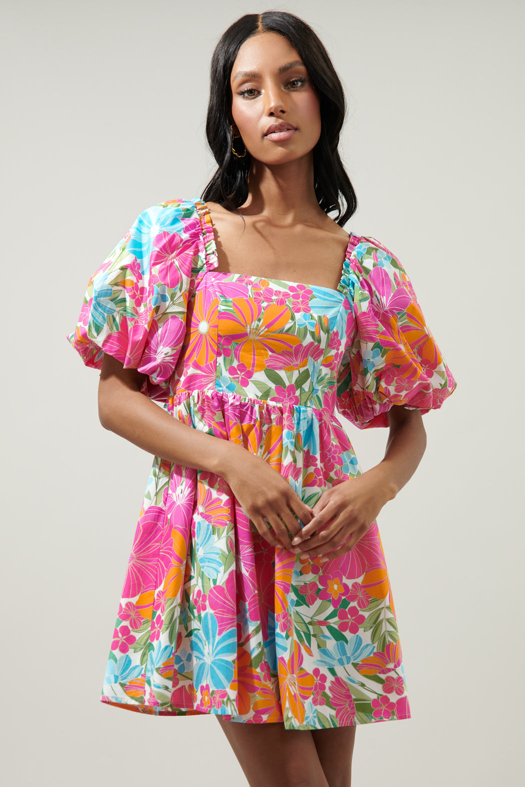 Tropical Twist Marion Puff Sleeve Babydoll Mini Dress – Sugarlips