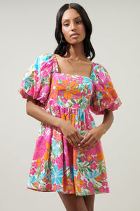 Tropical Twist Marion Puff Sleeve Babydoll Mini Dress