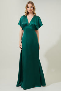 Darling Flutter Sleeve Cut Out Satin Maxi Dress