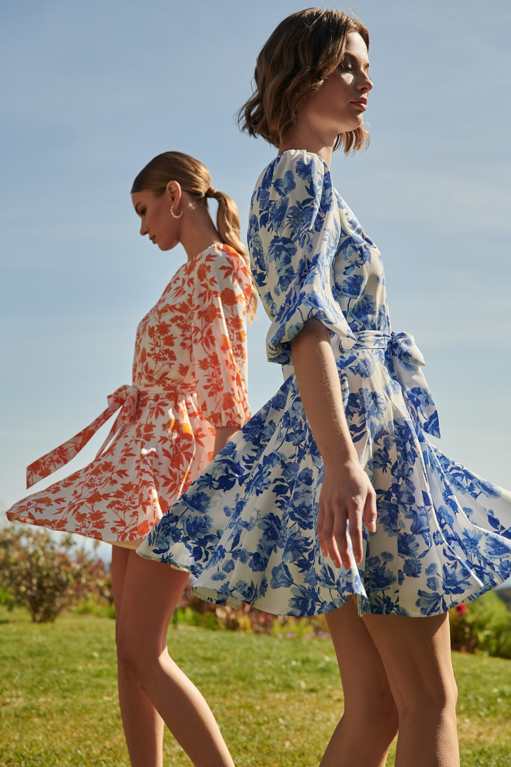 Antoinette Blue Floral Collins Godet Mini Dress Antoinette Blue Floral Collins Godet Mini Dress