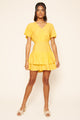 Canary Yellow Short Sleeve Ruffle Mini Dress