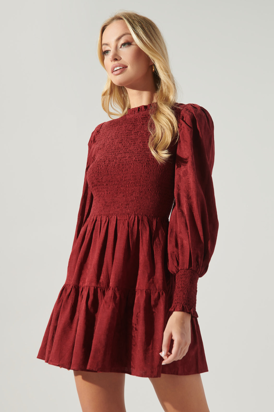 high neck long sleeve smock dress womens french style winter solid color smock dress elegant