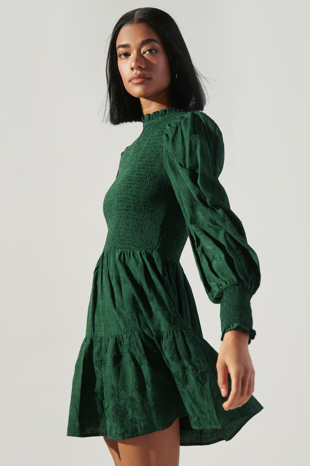 Elizabeth High Neck Smocked Mini Dress EMERALD / S by Sugarlips Elizabeth High Neck Smocked Mini Dress EMERALD / S by Sugarlips